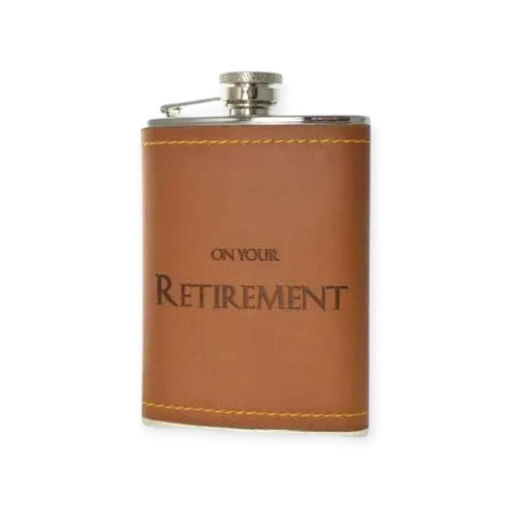 Picture of ON YOUR RETIREMENT LEATHER STAINLESS STEEL FLASK 6 OZ